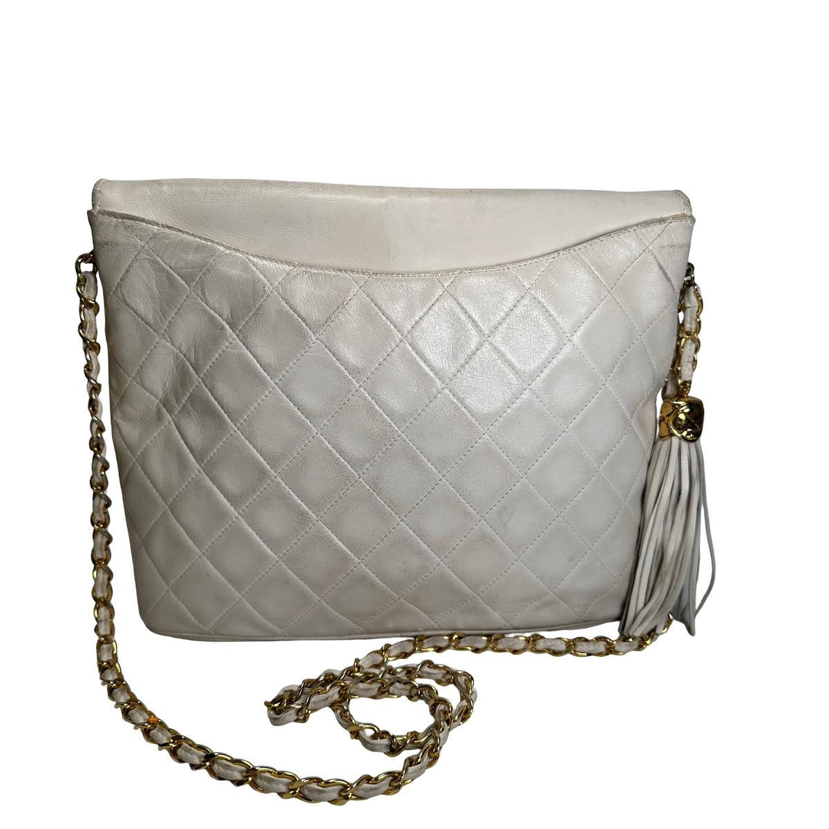 Used CHANEL Quilted Leather Quilted Flap Bag Handbags White GHW
