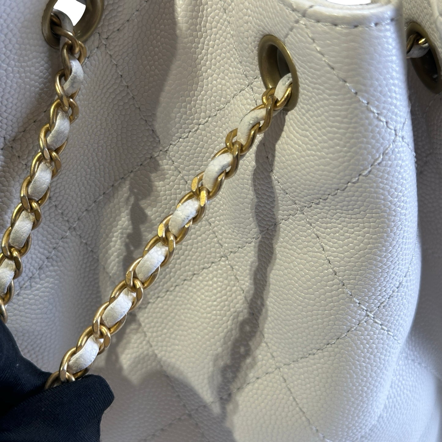 Used CHANEL Caviar Quilted 25 Small Handbag White Gold