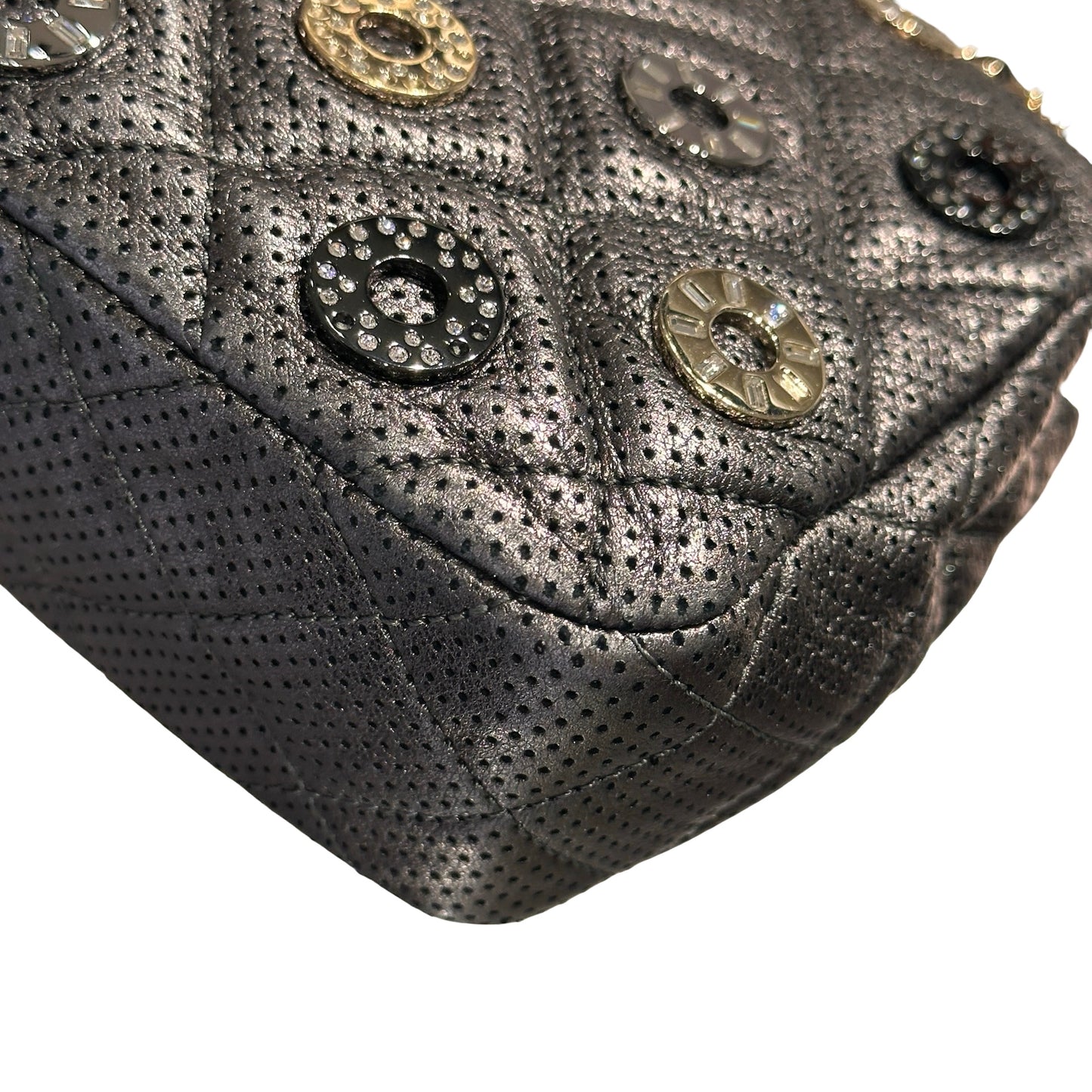 Used CHANEL Lambskin Leather Cross Body Bag Silver GHW