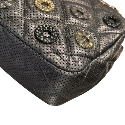 Used CHANEL Lambskin Leather Cross Body Bag Silver GHW