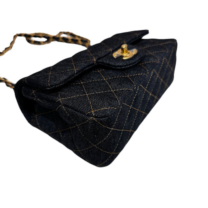 New Chanel Denim Blue Denim Mini Flap 20cm Cross Body Bag Navy GHW
