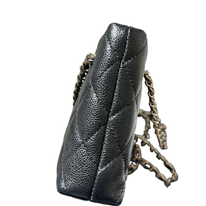 Used CHANEL Caviar Leather Mini Clutch with Chain Cross Body Bag Black GHW