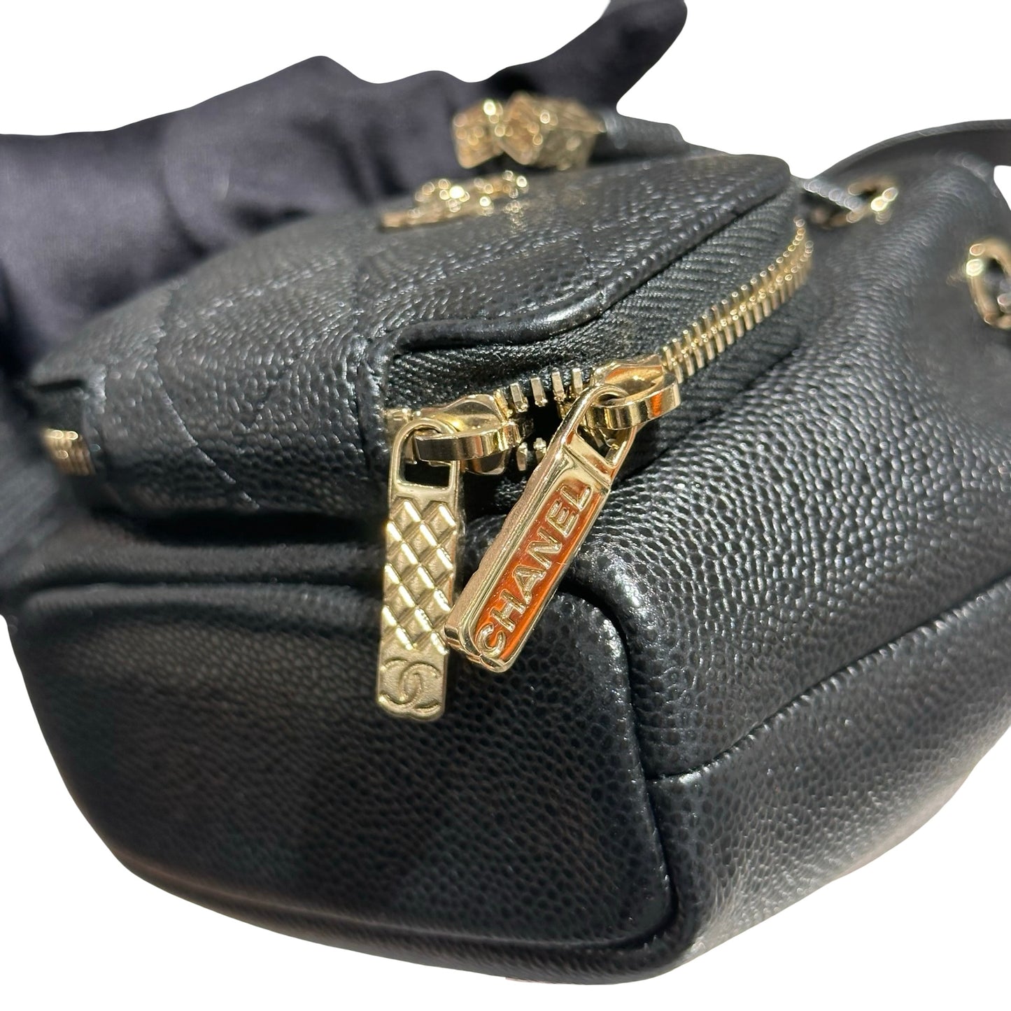 CHANEL MINI BUCKET SHOULDER BAG BLACK GHW CAVIAR SKIN [3001008]