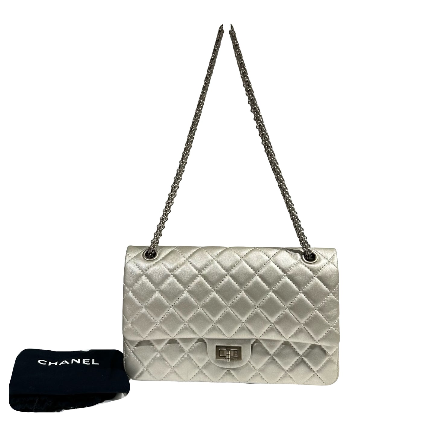 CHANEL SILVER PHW 2.55 DOUBLE FLAP BAG MEDIUM [3000275]