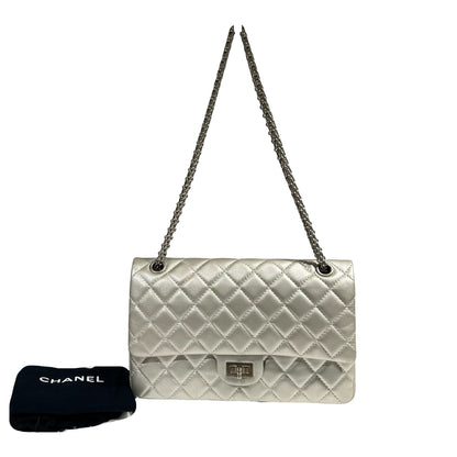 CHANEL SILVER PHW 2.55 DOUBLE FLAP BAG MEDIUM [3000275]