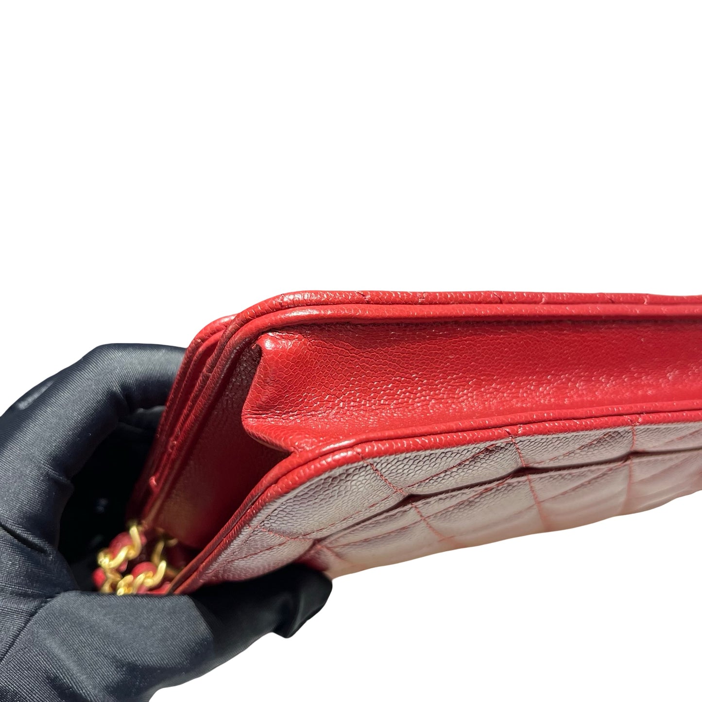 CHANEL RED GHW WALLET ON CHAIN [3000625]