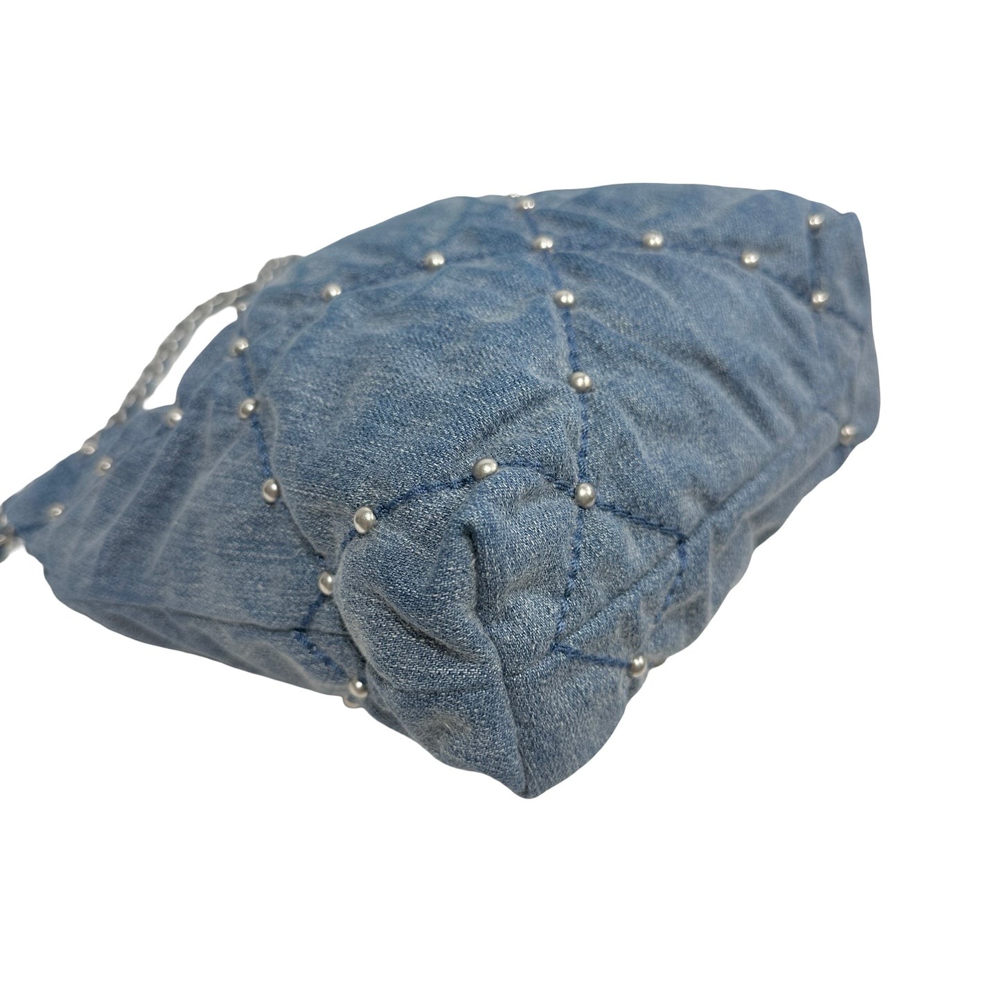 Used CHANEL Denim Quilted Studded Chanel 22 Mini Bag Blue Silver