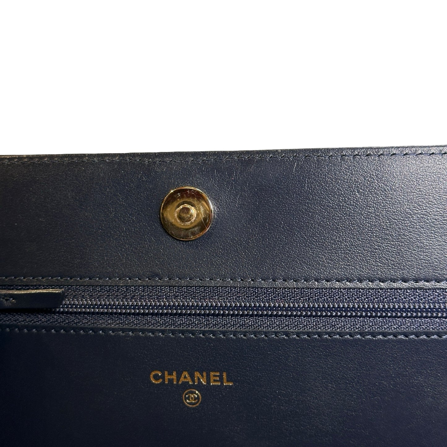 Used CHANEL Quilted BOY CHANEL WALLET ON CHAIN Wallet on chain Navy GHW