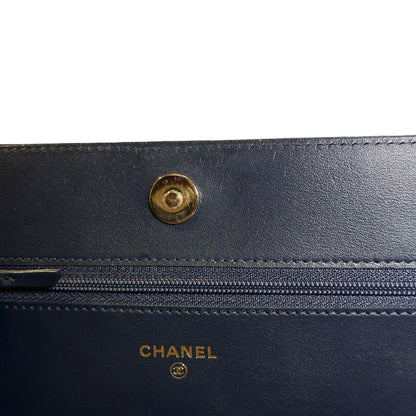 Used CHANEL Quilted BOY CHANEL WALLET ON CHAIN Wallet on chain Navy GHW