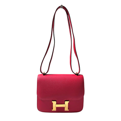 Used Hermès Calfskin Leather Mini Constance Cross Body Bag I6 GHW Pink