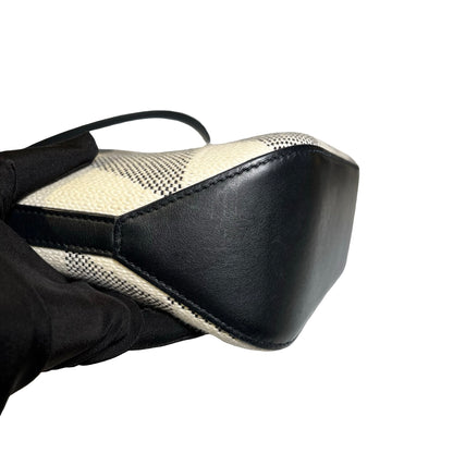 Used HERMÈS Canvas Cabas H En Biais 27 Cross Body Bag Black White