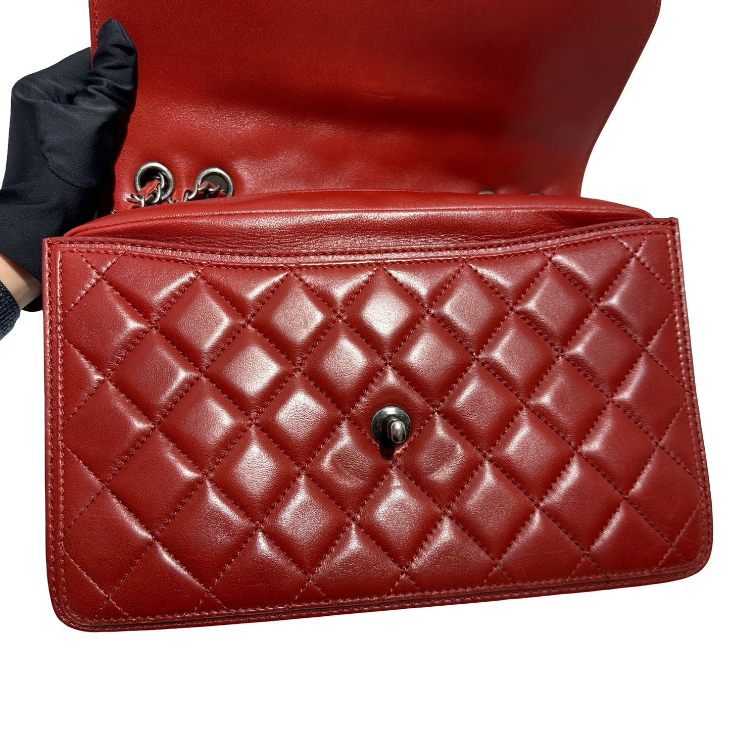 Used CHANEL Lambskin Large Citizen Zip Double Flap Bag Chain Shoulder Bag Red PHW