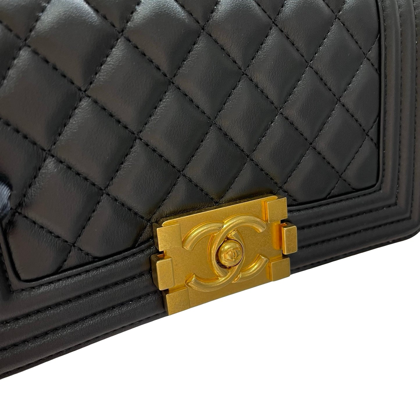 Used CHANEL Calfskin Leather Boy 20cm Shoulder Bag Black GHW