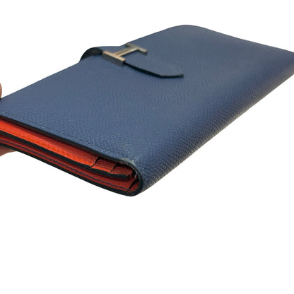 Used HERMÈS Bearn Wallet Navy Blue Orange (93)