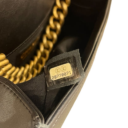 Used Chanel Lambskin Leather Boy 20 V line Shoulder Bag Black GHW