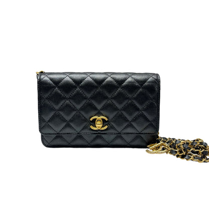 Used Chanel Caviar Leather Wallet on Chain Black GHW