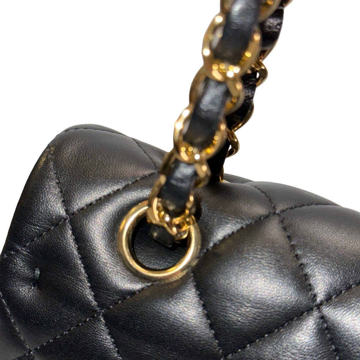 Used CHANEL Quilted Lambskin Classic Flap Chain Shoulder Bag Black Gold