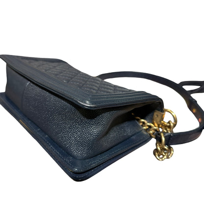 Used CHANEL Boy 25cm Shoulder Bag Navy GHW