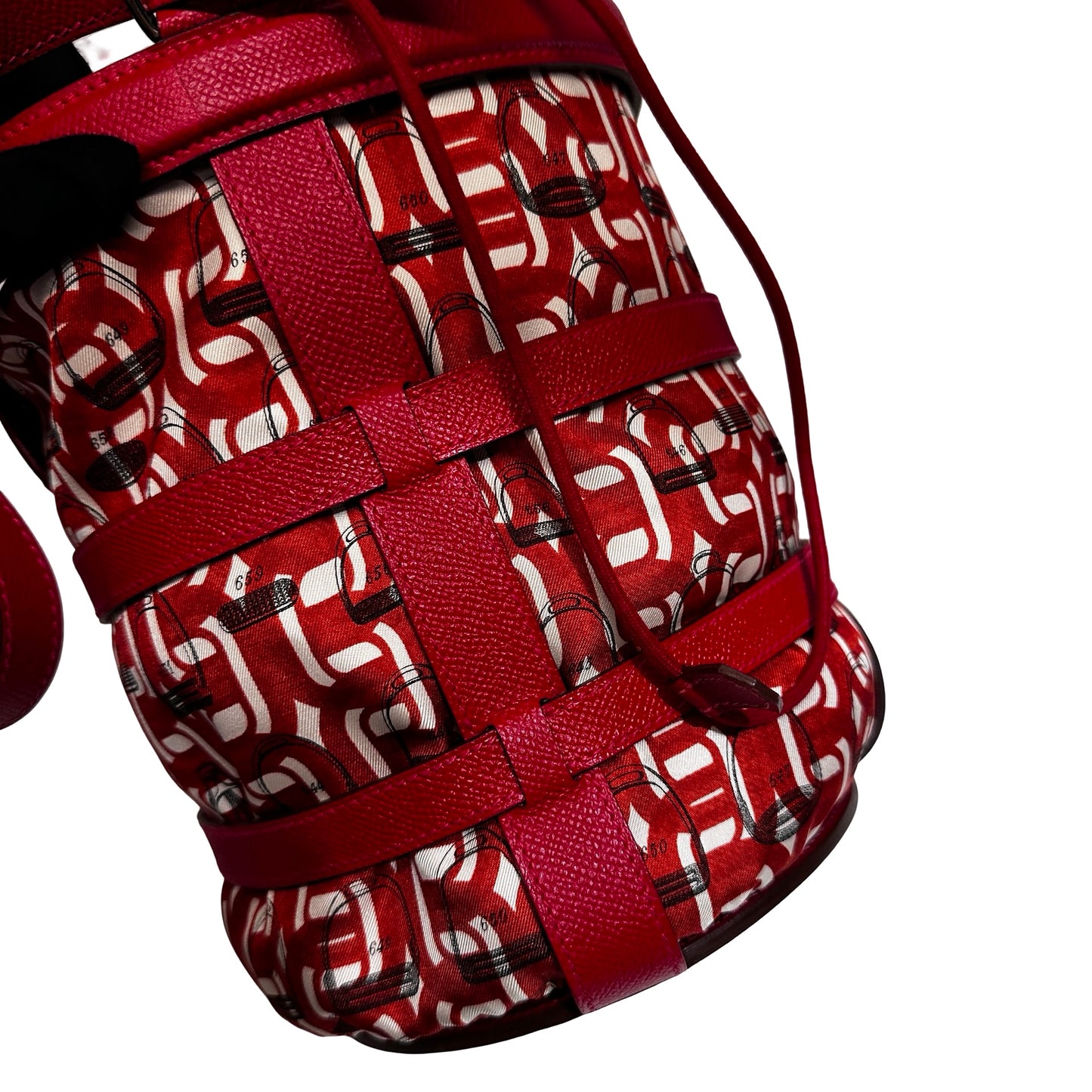Used HERMÈS Silk Leather Musardine Bucket Bag Red