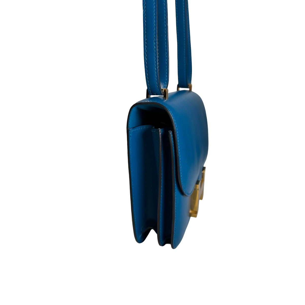 Used HERMES Epsom Leather Constance Shoulder Bag Blue Gold Hardware