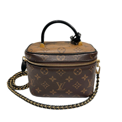 Used Louis Vuitton Monogram Eclipse Coated Canvas Vanity Chain Pouch Cross Body Bag Brown GHW