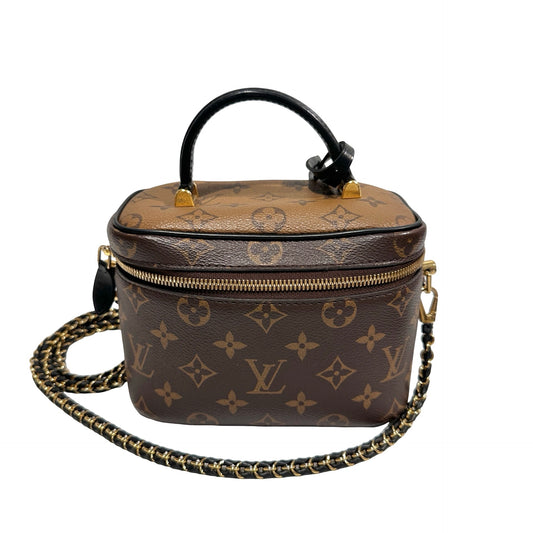 Used Louis Vuitton Monogram Eclipse Coated Canvas Vanity Chain Pouch Cross Body Bag Brown GHW