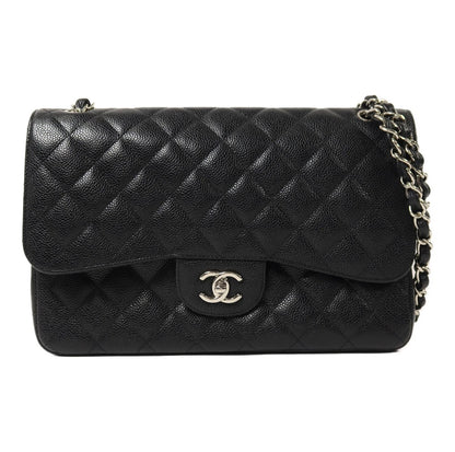 Used CHANEL Caviar Quilted Classic Flap Shoulder Bag Black Silver