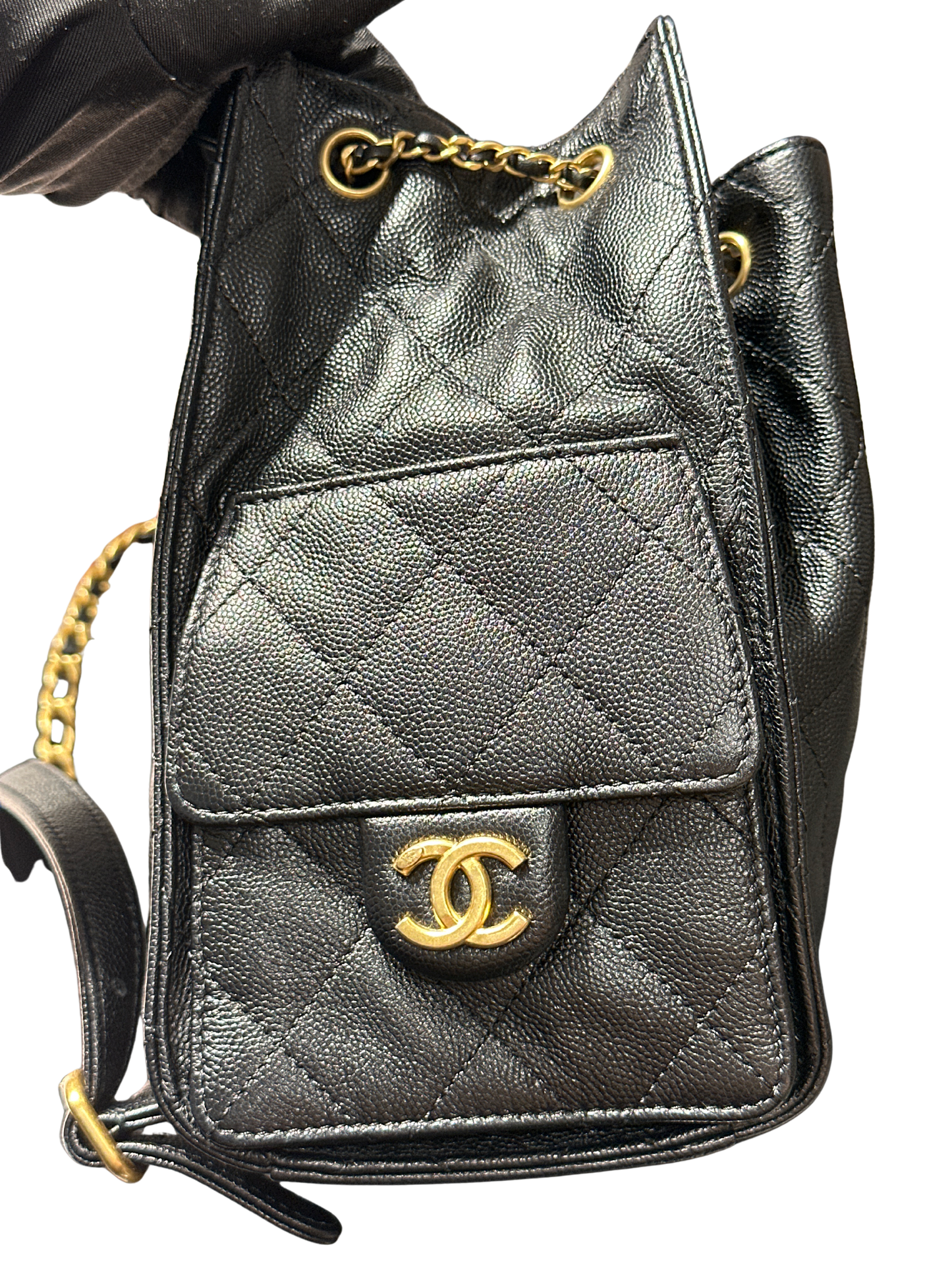 Used CHANEL Caviar Quilted 25 Backpack Backpack Black Gold