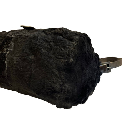 Used FENDI Rabbit Fur Shoulder Bag Black