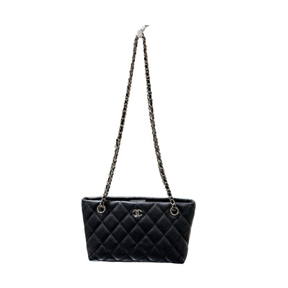 Used CHANEL Caviar Leather Mini Clutch with Chain Cross Body Bag Black GHW