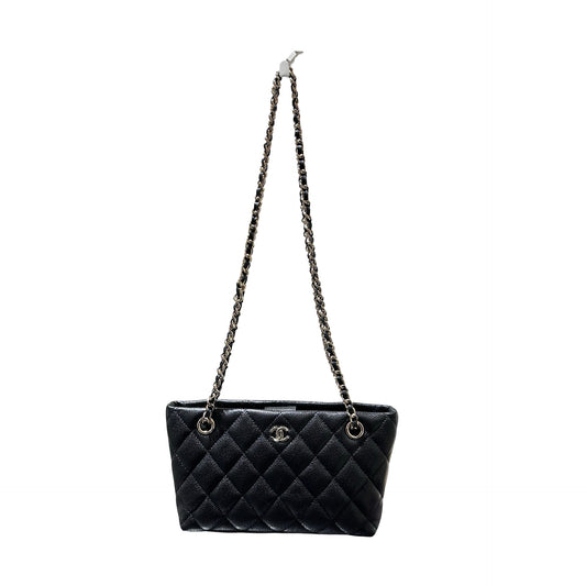 Used CHANEL Caviar Leather Mini Clutch with Chain Cross Body Bag Black GHW