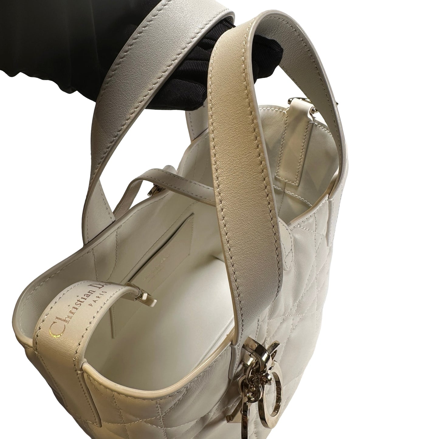 Used DIOR Lambskin Toujours Basket Bag White GHW