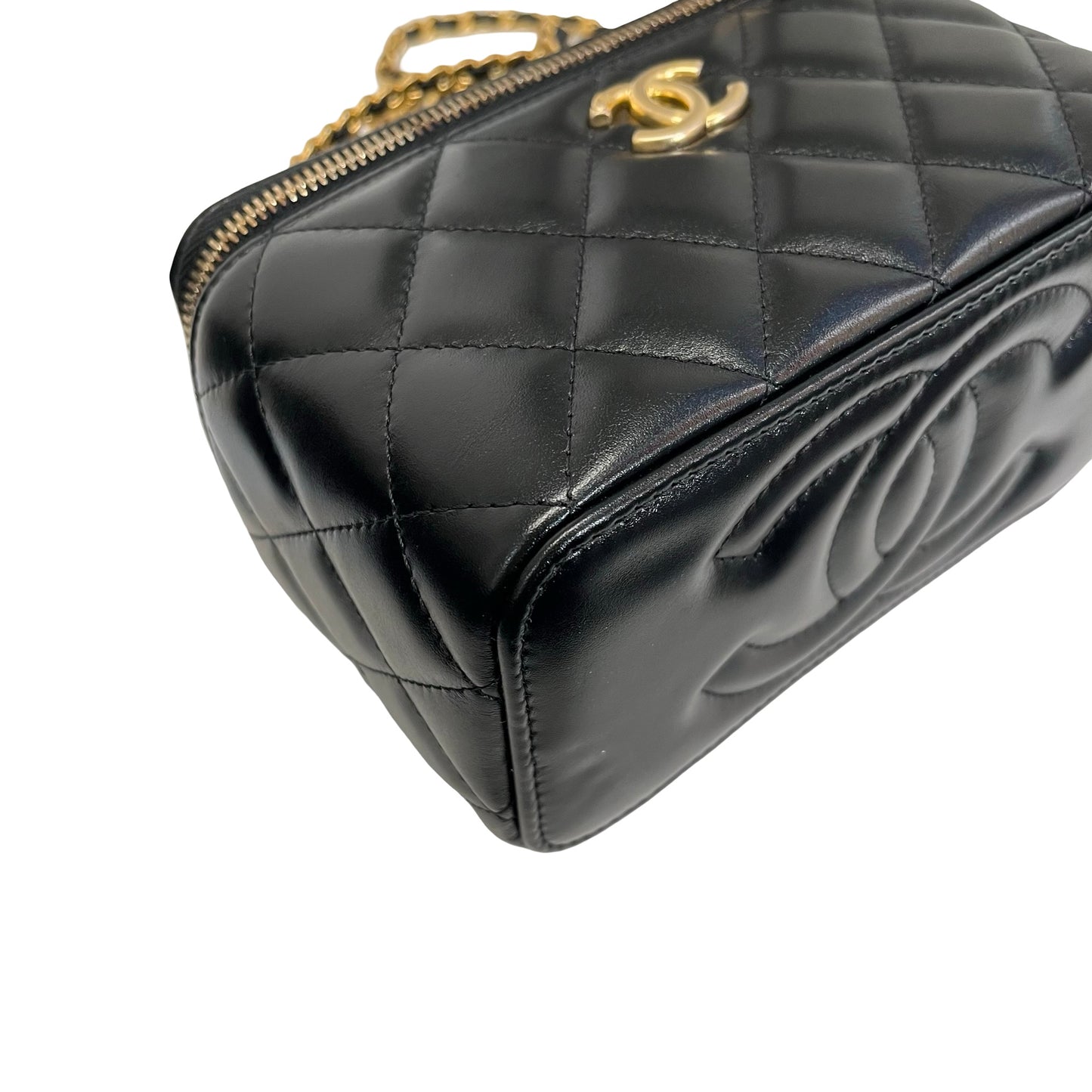 New Chanel 23P Vanity Case Long Box Top Handle Black GHW