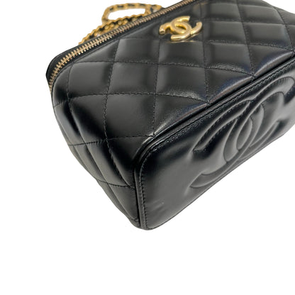 New Chanel 23P Vanity Case Long Box Top Handle Black GHW