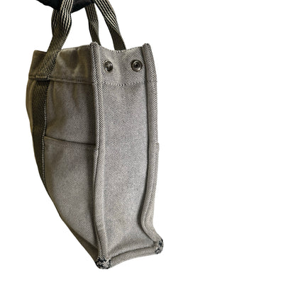 Used HERMES Canvas Fourre Tout Tote Bag Grey Black