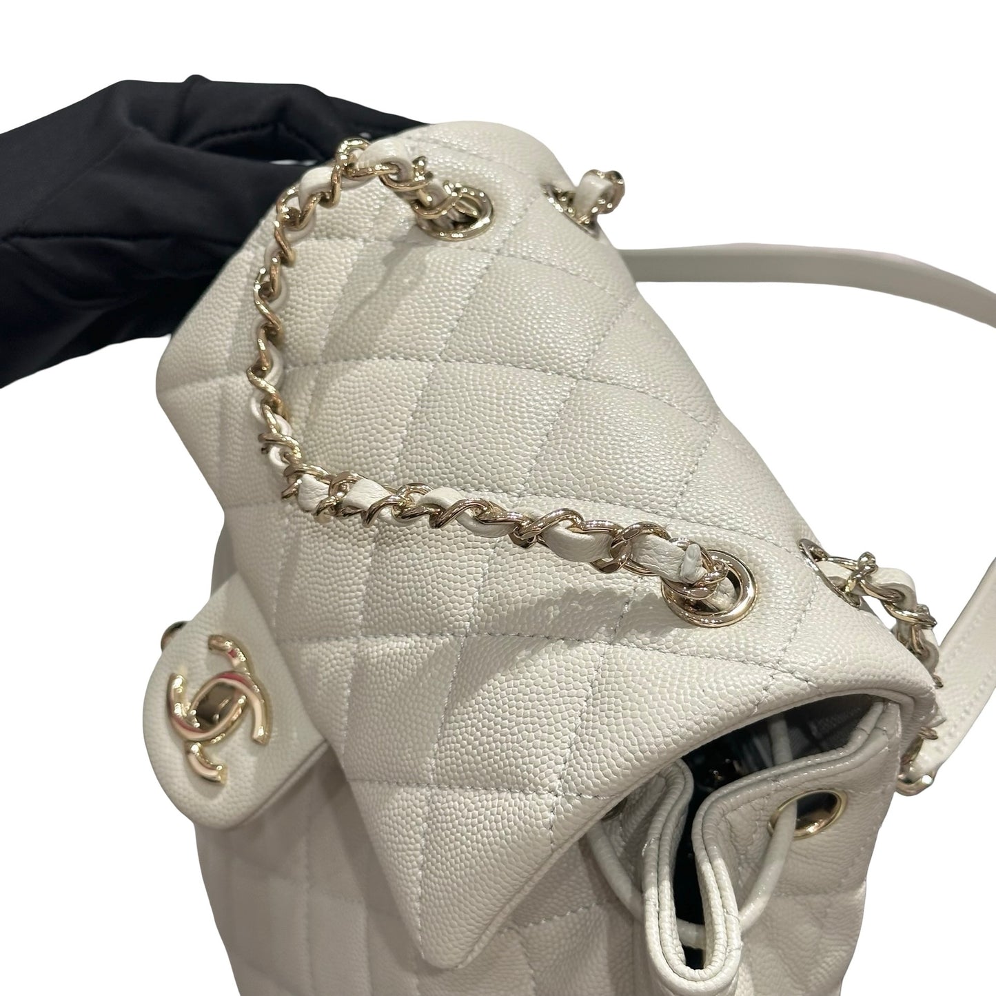 Used CHANEL Calfskin Leather Backpack Calf Skin Backpack Gray GHW