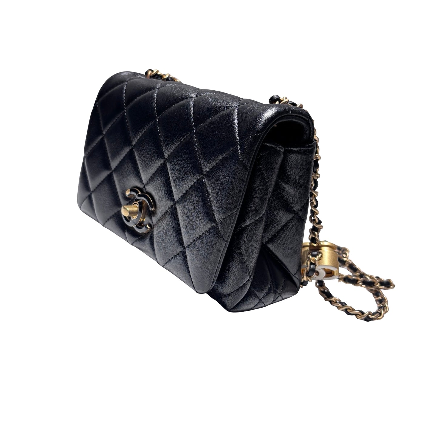 New CHANEL Lambskin Leather Flap Cross Body Bag Black