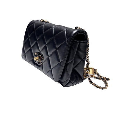 New CHANEL Lambskin Leather Flap Cross Body Bag Black