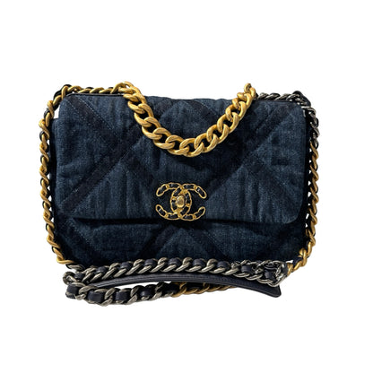 Used CHANEL Denim Blue Used Chanel 19 Small Cross Body Bag