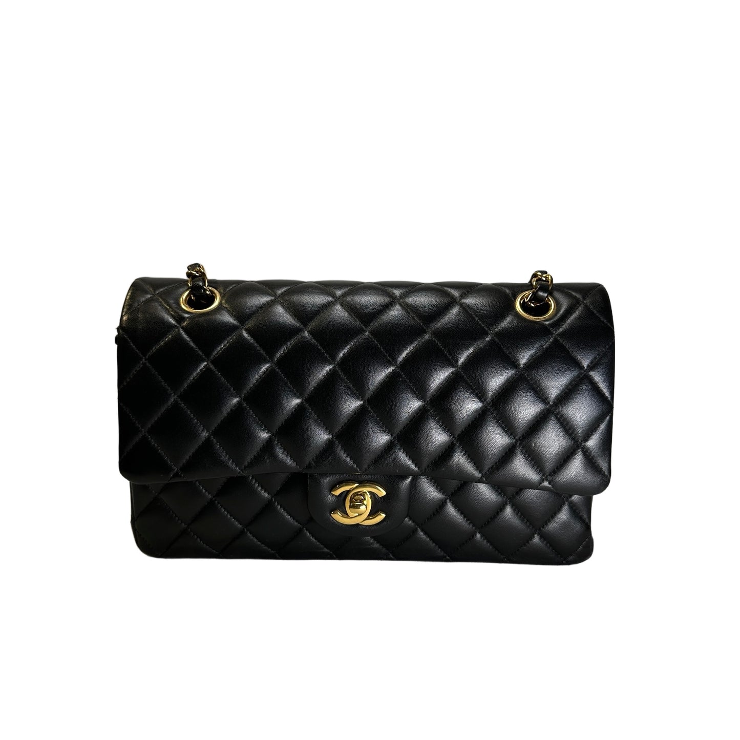 Used CHANEL Quilted Lambskin CF25 Shoulder Bag Black Gold