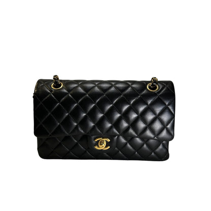 Used CHANEL Quilted Lambskin CF25 Shoulder Bag Black Gold