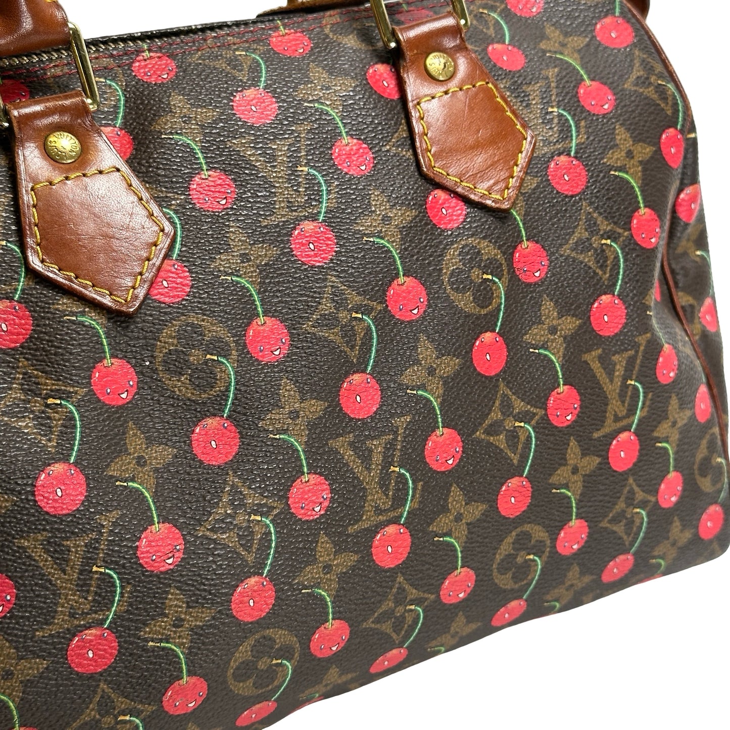 Used LOUIS VUITTON Monogram Cerises Speedy 25 Cerises Handbag Brown Red