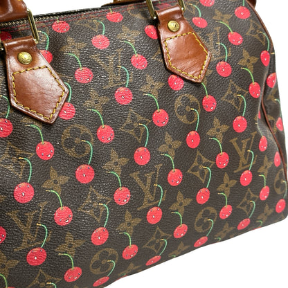 Used LOUIS VUITTON Monogram Cerises Speedy 25 Cerises Handbag Brown Red