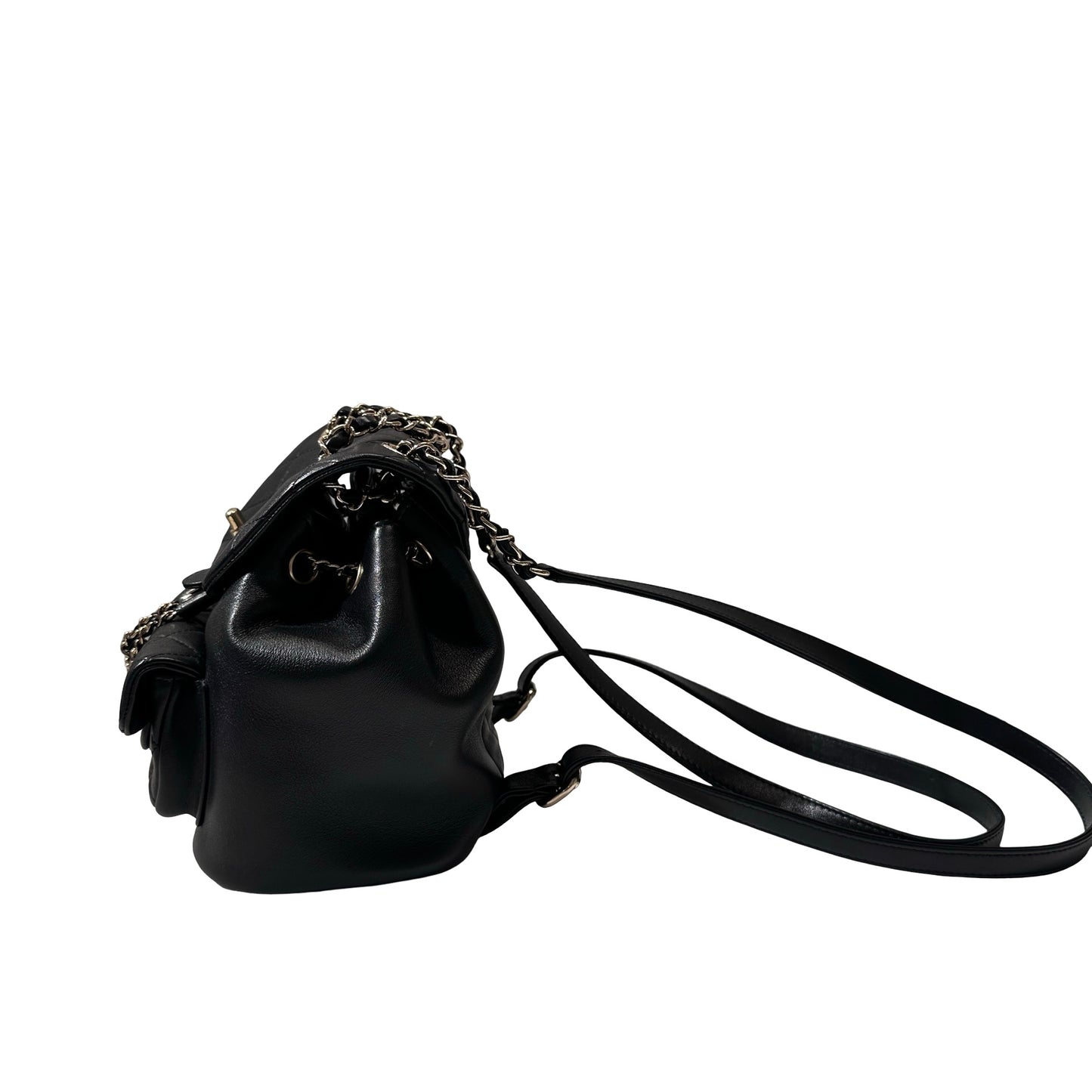 Used Chanel Calfskin Leather Small Duma Backpack Black GHW