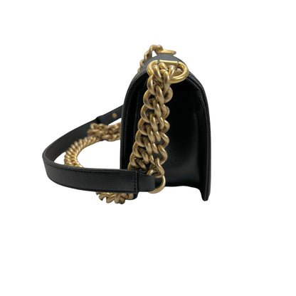 Used CHANEL Quilted Caviar Boy Chanel Flap Bag Chain Shoulder Bag Black Gold Hardware