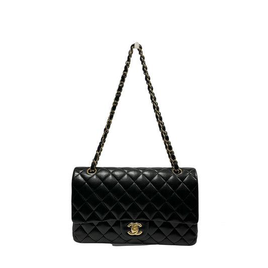 Used Chanel Calfskin Leather CF 25 Shoulder Bag Black GHW
