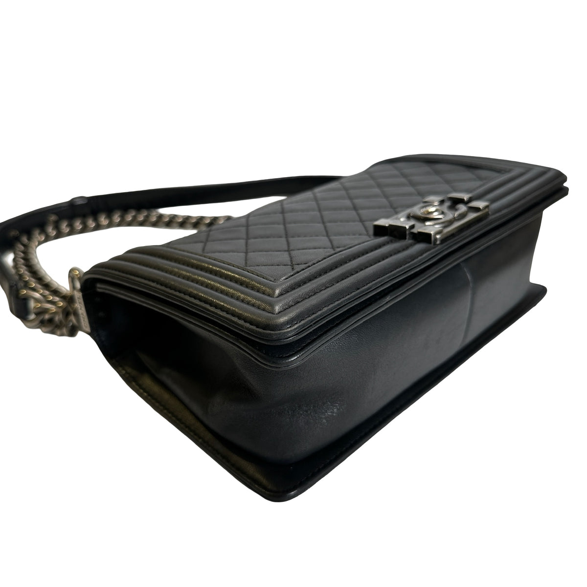 Used CHANEL Quilted Calfskin Boy Bag Shoulder Bag Black Silver