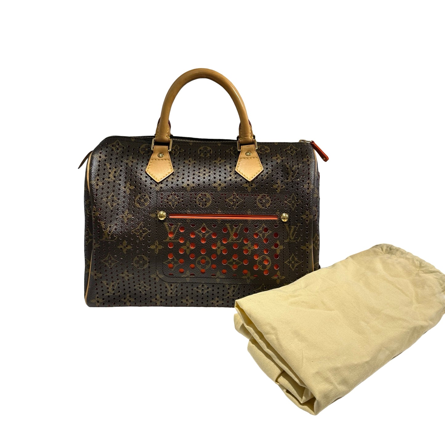 Used LOUIS VUITTON Monogram Perforated Speedy 30 Handbag Brown Fuchsia