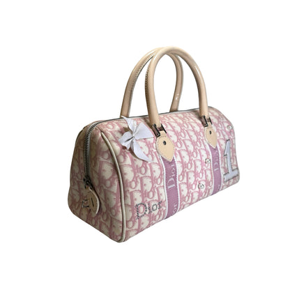 Used DIOR Canvas Trotter Boston Handbag Pink PHW