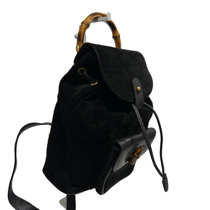 Used GUCCI Suede Leather Bamboo Bamboo Suede Backpack Backpack Black